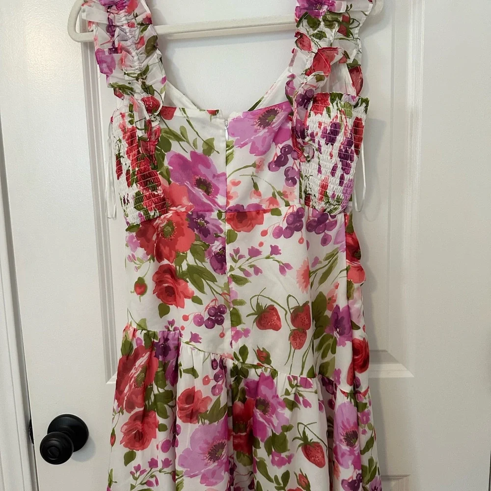 NWT Abercrombie & Fitch Floral Ruffle Strap High-Low Maxi Chiffon Dress medium